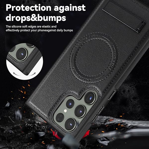 Lunivop Lunivop Leather Case for Samsung Galaxy S24 Ultra Compatible with Magsafe Wireless Charging Rugged Magnetic Cover Stand Black 2024 - View 7 of 8