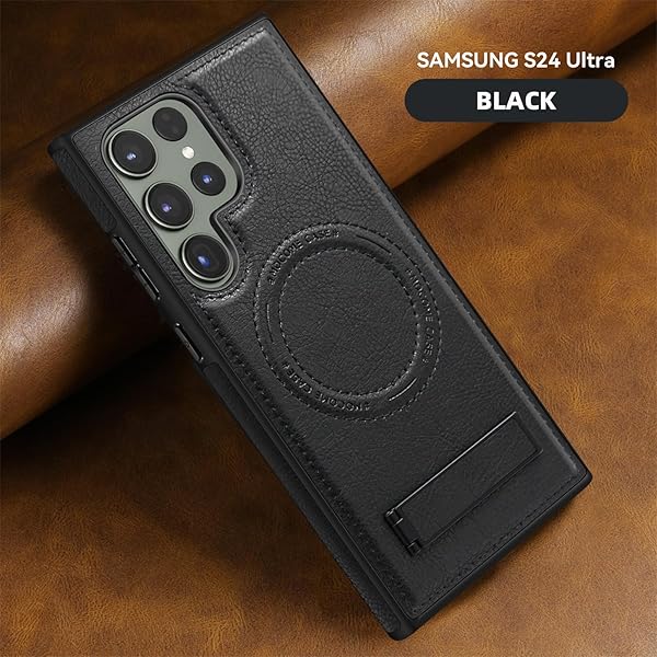 Lunivop Lunivop Leather Case for Samsung Galaxy S24 Ultra Compatible with Magsafe Wireless Charging Rugged Magnetic Cover Stand Black 2024 - View 8 of 8