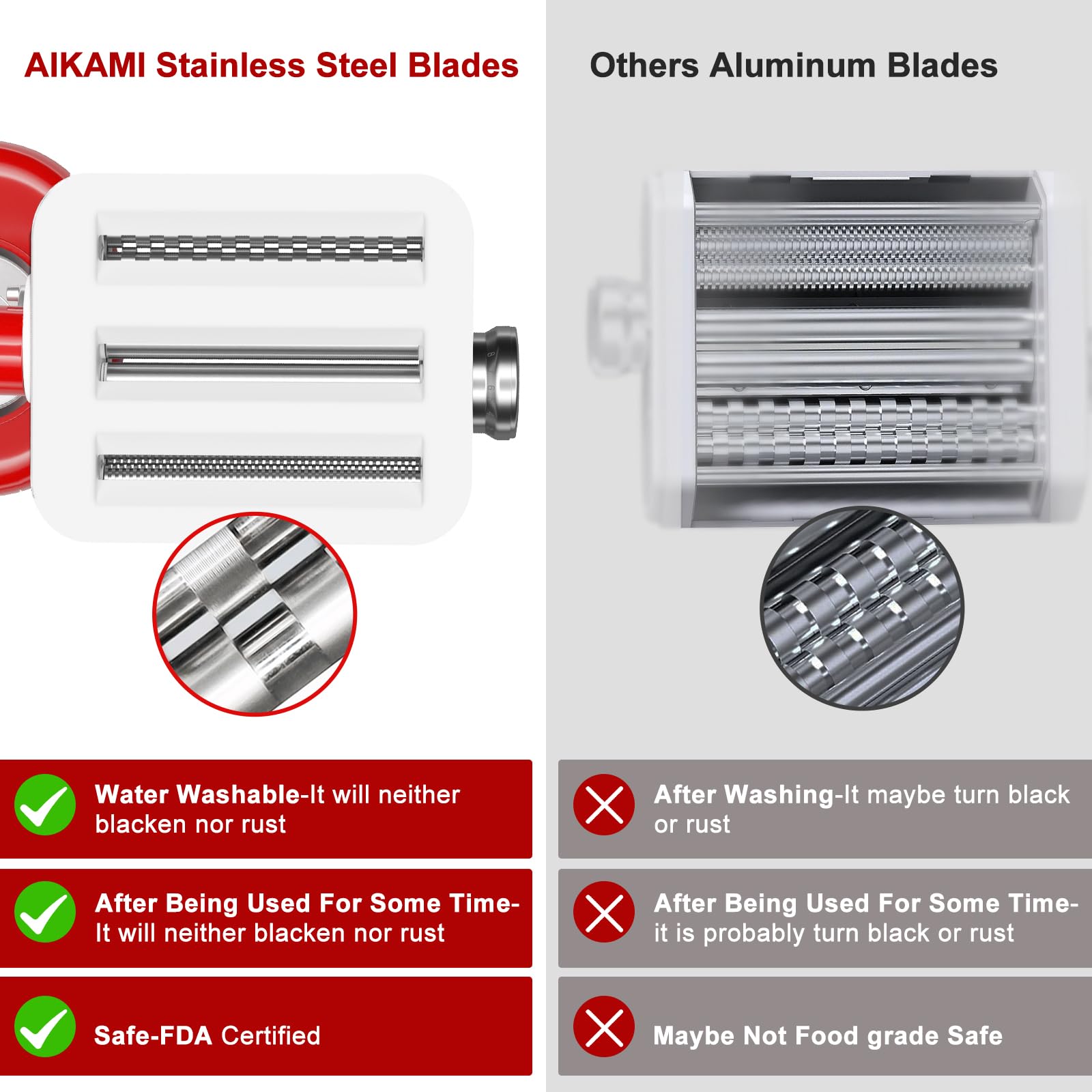 AIKAMI AIKAMI Metal Pasta Maker Attachment for Kitchenaid Stand Mixers 3 in 1 Set with Roller Spaghetti Cutter Fettuccine Cutter and Cleaning Brush - View 5 of 9