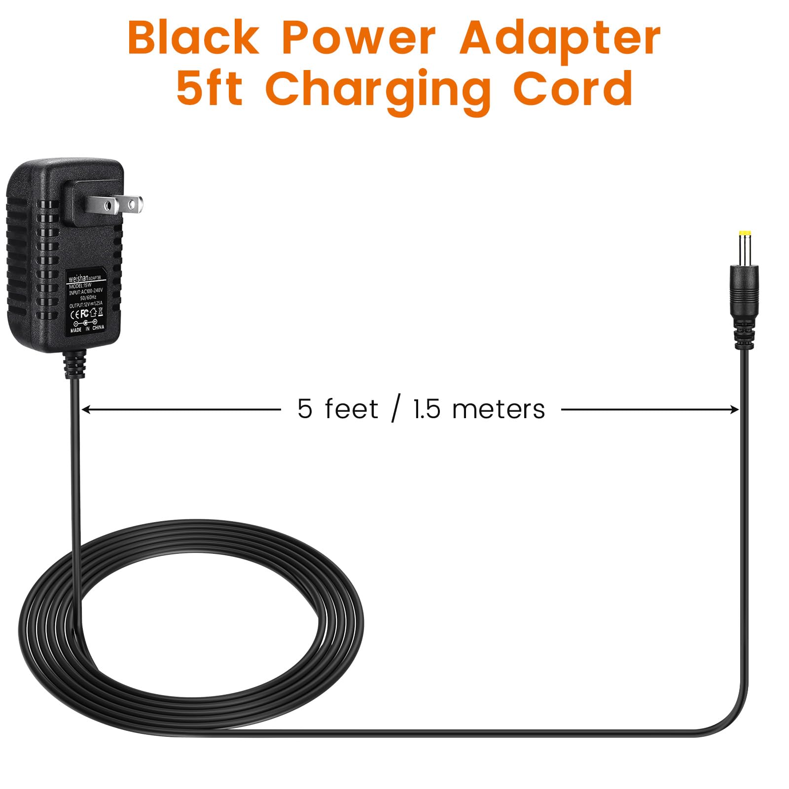 weishan 15W Power Adapter Replacement for Echo Pop and Dot Generations with 5ft Long Cable Black Charger Cord Plug - View 7 of 7
