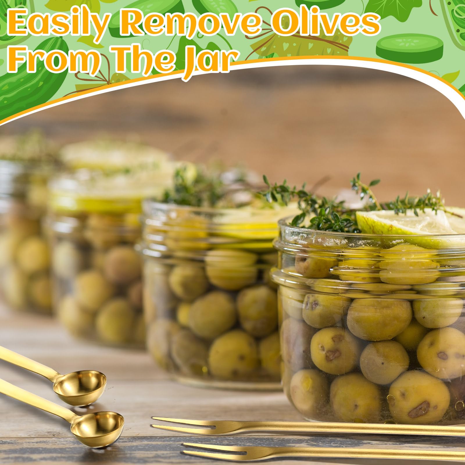 Didaey Didaey 4 Pcs Stainless Steel Pickle Fork and Olive Spoon Set with Long Handle and Drain Hole for Easy Serving - View 3 of 7