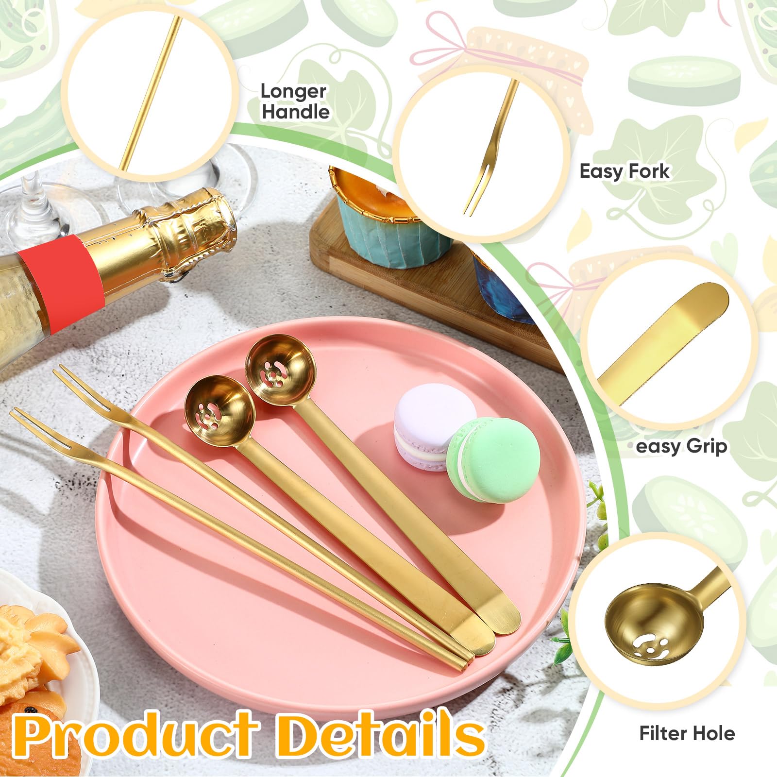 Didaey Didaey 4 Pcs Stainless Steel Pickle Fork and Olive Spoon Set with Long Handle and Drain Hole for Easy Serving - View 6 of 7