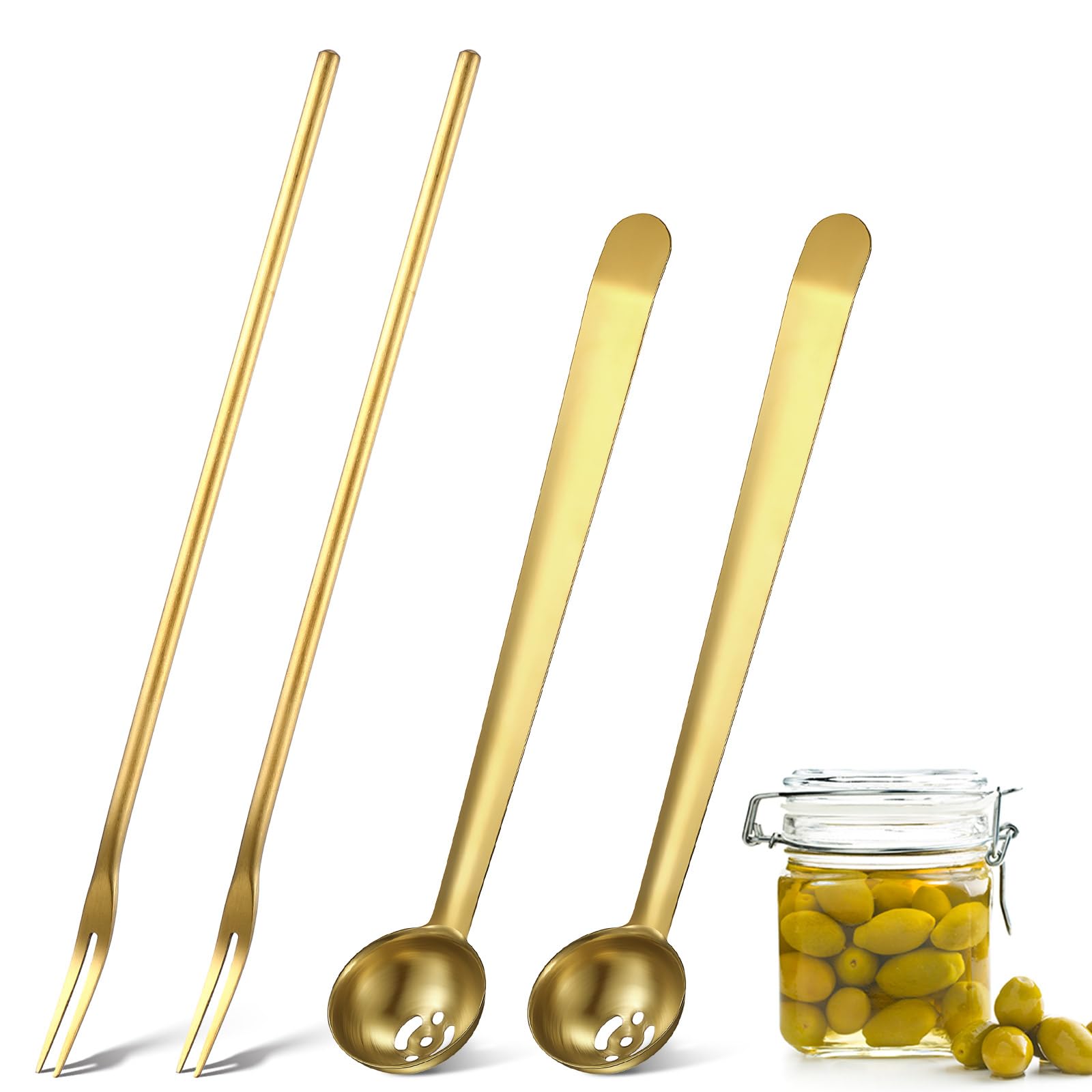 Didaey Didaey 4 Pcs Stainless Steel Pickle Fork and Olive Spoon Set with Long Handle and Drain Hole for Easy Serving