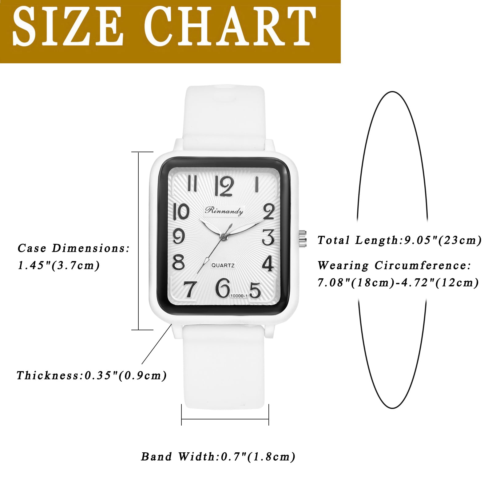 Avaner Avaner Silicone Square Quartz Watches for Teens Adjustable Sports Wrist Watch with Wide Strap - View 6 of 7