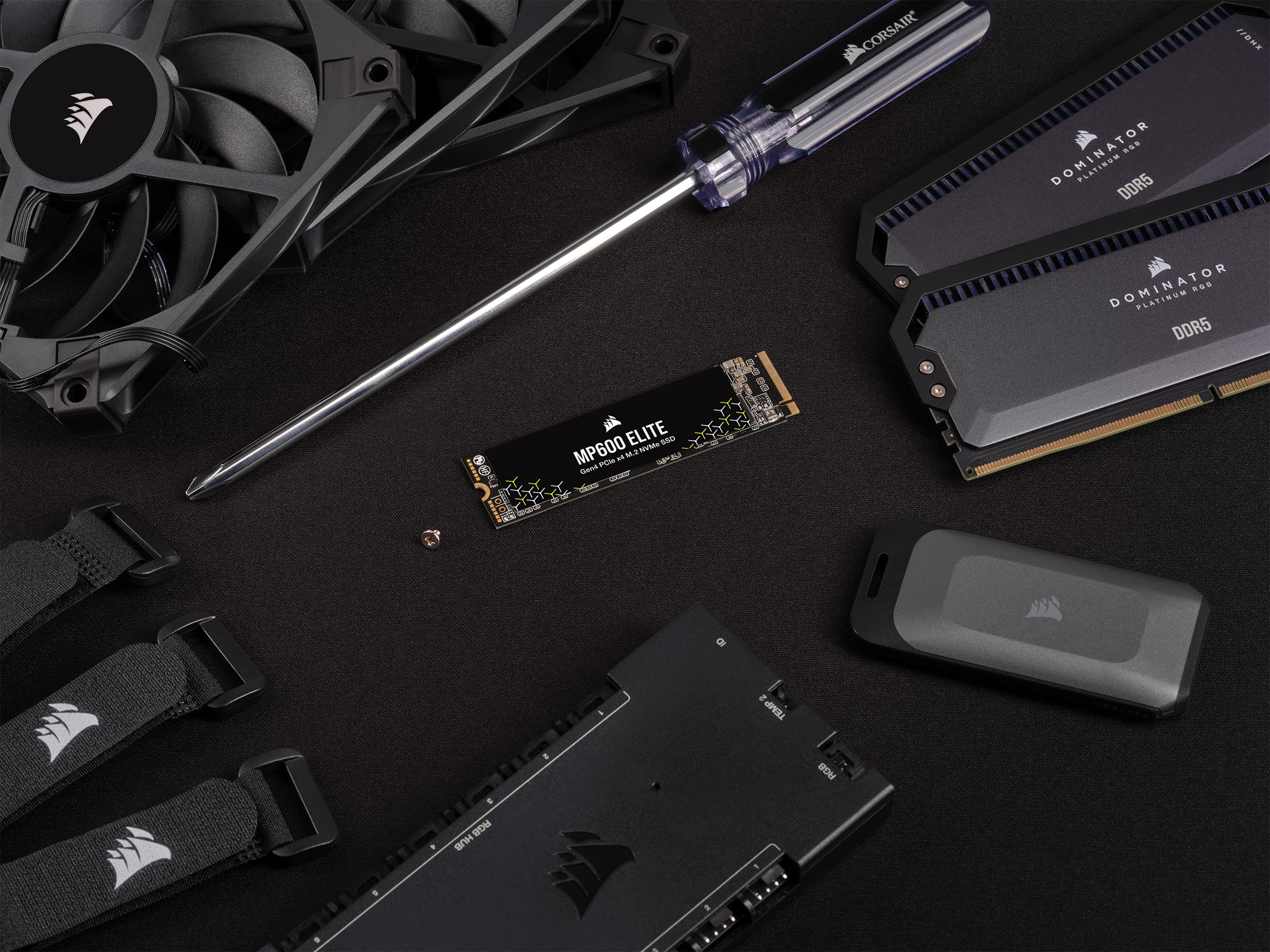 Corsair Corsair MP600 Elite 2TB M2 PCIe Gen4 NVMe SSD Up to 7000MB sec Sequential Read High Density 3D TLC NAND Black - View 7 of 9