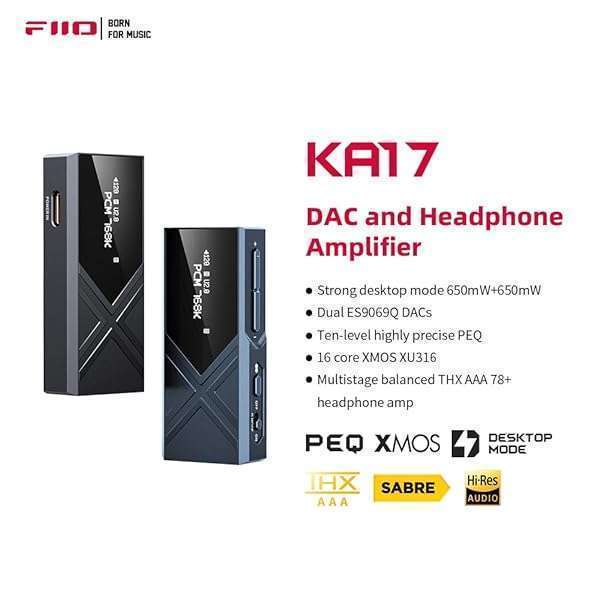 FiiO FiiO KA17 Portable USB DAC: HiFi Audio Decoder with Dual ES9069Q, PCM768, DSD512 for Android, iOS, Mac & Win10 (Blue) - View 3 of 10