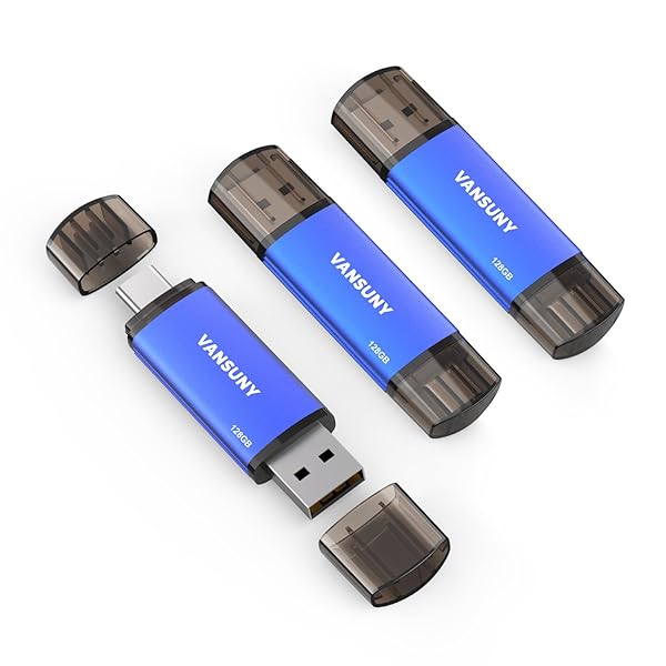 Vansuny Vansuny 128GB 3 Pack USB Type-C Flash Drives Dual USB A and C OTG for Android Smartphone Tablet Computer Laptop Blue