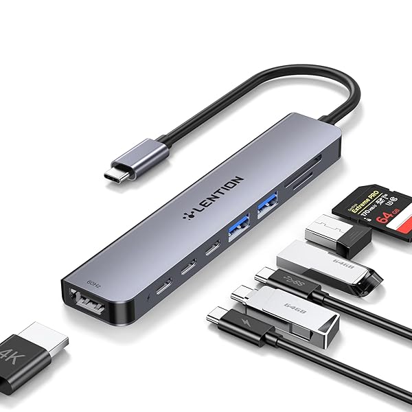LENTION Lention 8 in 1 USB C Hub with 4K HDMI Adapter and Multiple Ports for MacBook Pro Air Surface and More