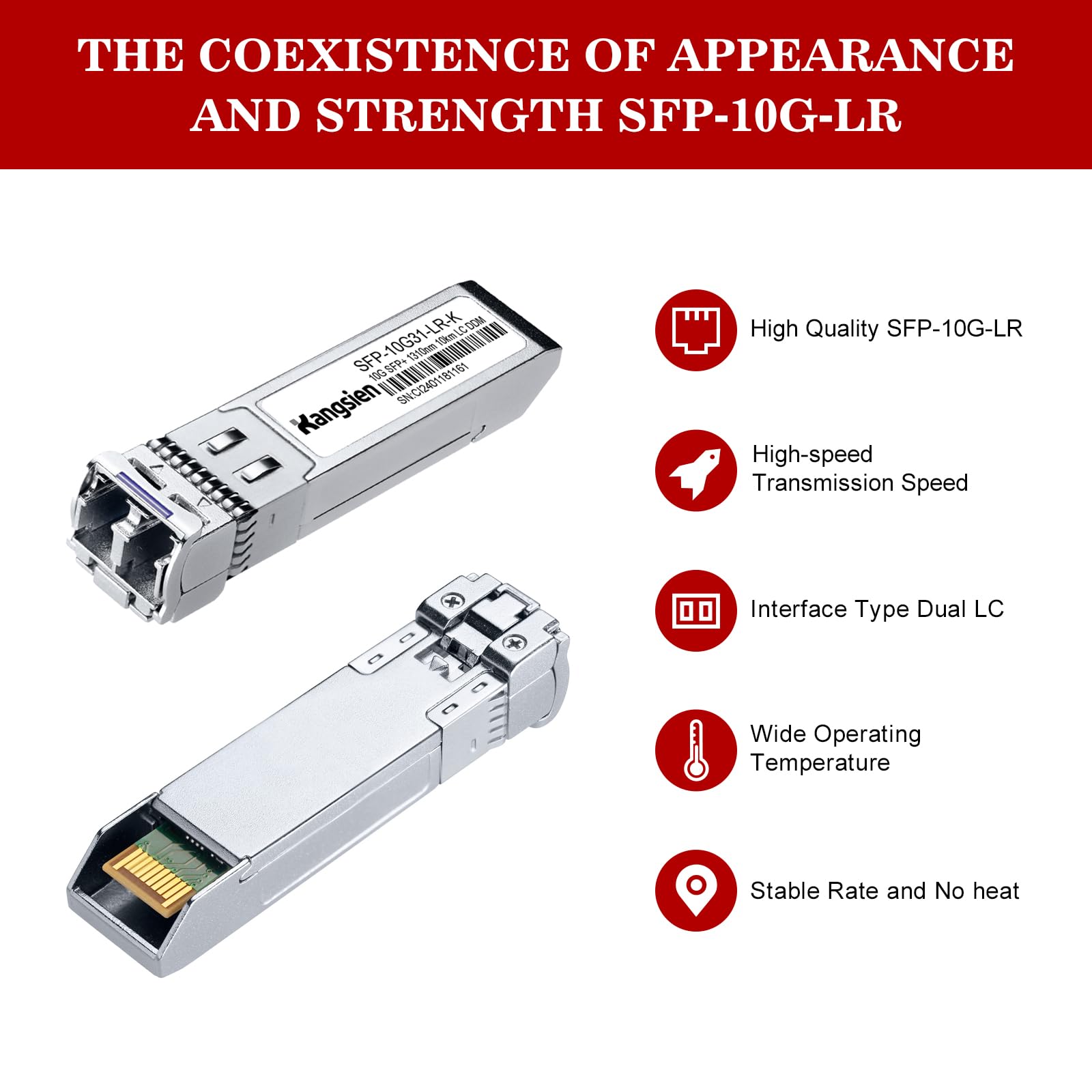 Kangsien 10GBASE-LR SFP Plus Module 10G 1310nm Single Mode Fiber Optic Transceiver Up to 10km Range Compatible with Cisco Meraki Ubiquiti Mikrotik Fortinet TP-Link 4 Pack - View 3 of 7