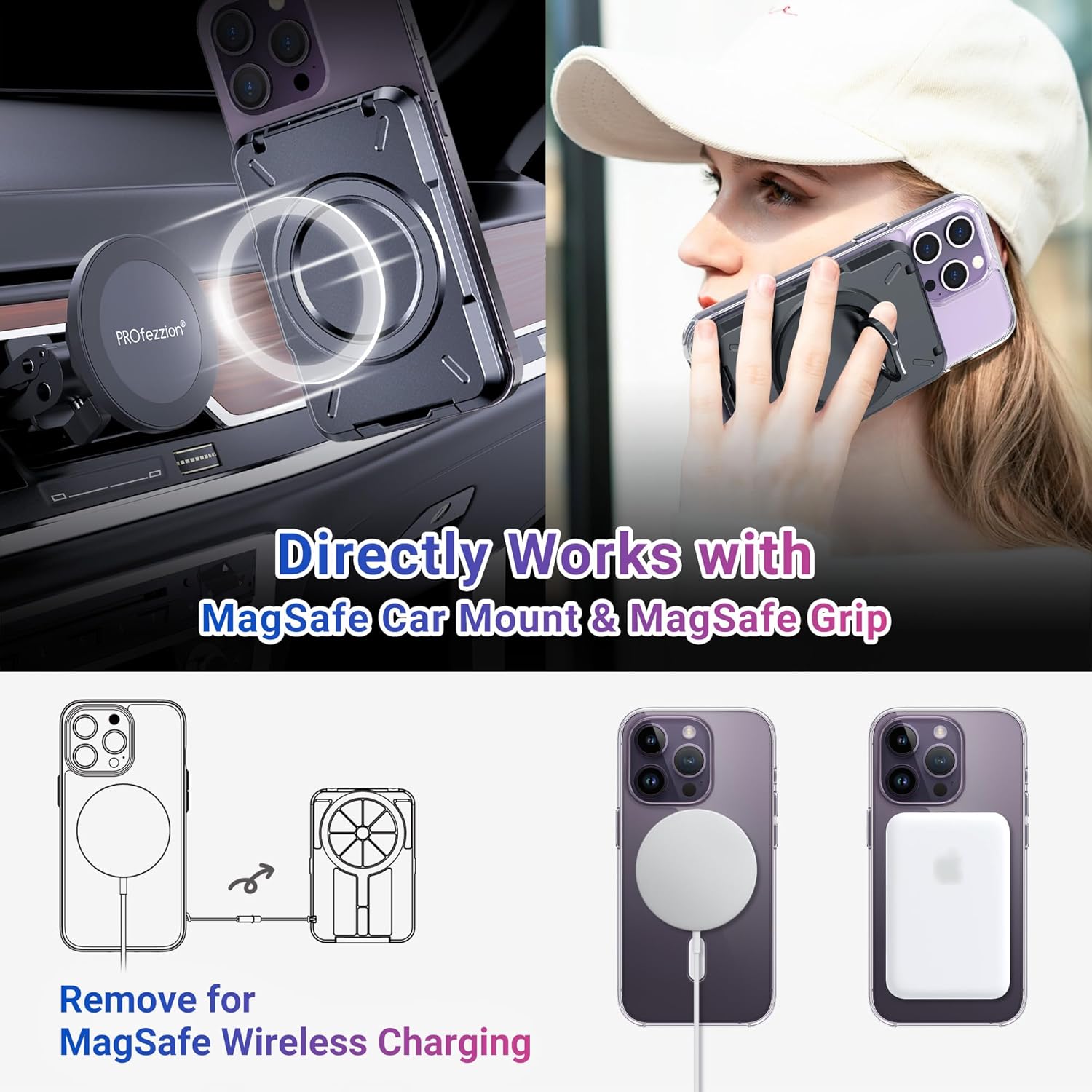 PROfezzion PROfezzion Double Sided Magnetic Phone Wallet RFID Blocking Card Holder for iPhone 16 15 14 13 12 Pro Max Plus MagSafe Compatible - View 6 of 9