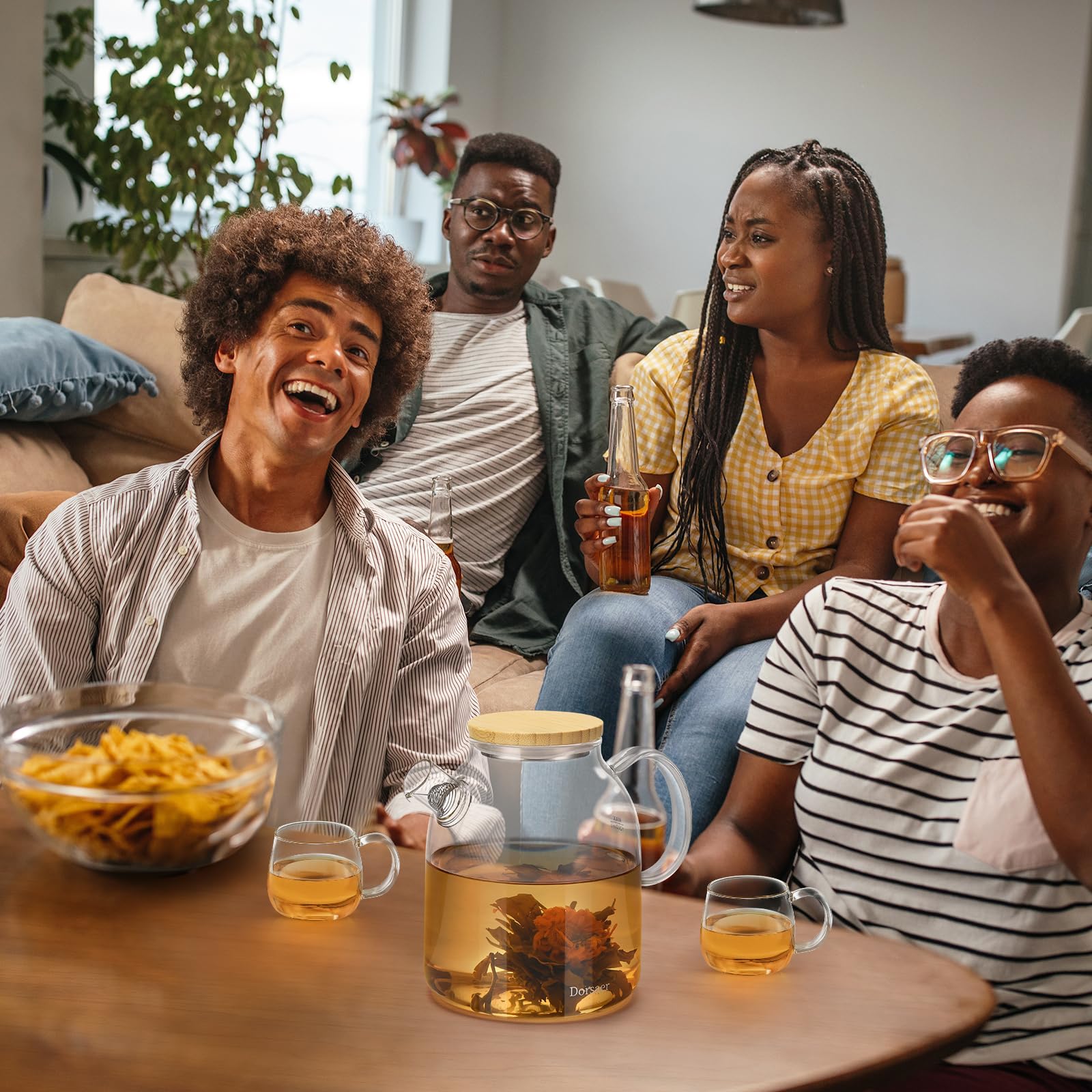 Dorsaer Dorsaer 1500ml Glass Teapot with Bamboo Lid Stovetop Safe Borosilicate Glass Kettle for Blooming Fruit Loose Leaf Tea - View 3 of 8