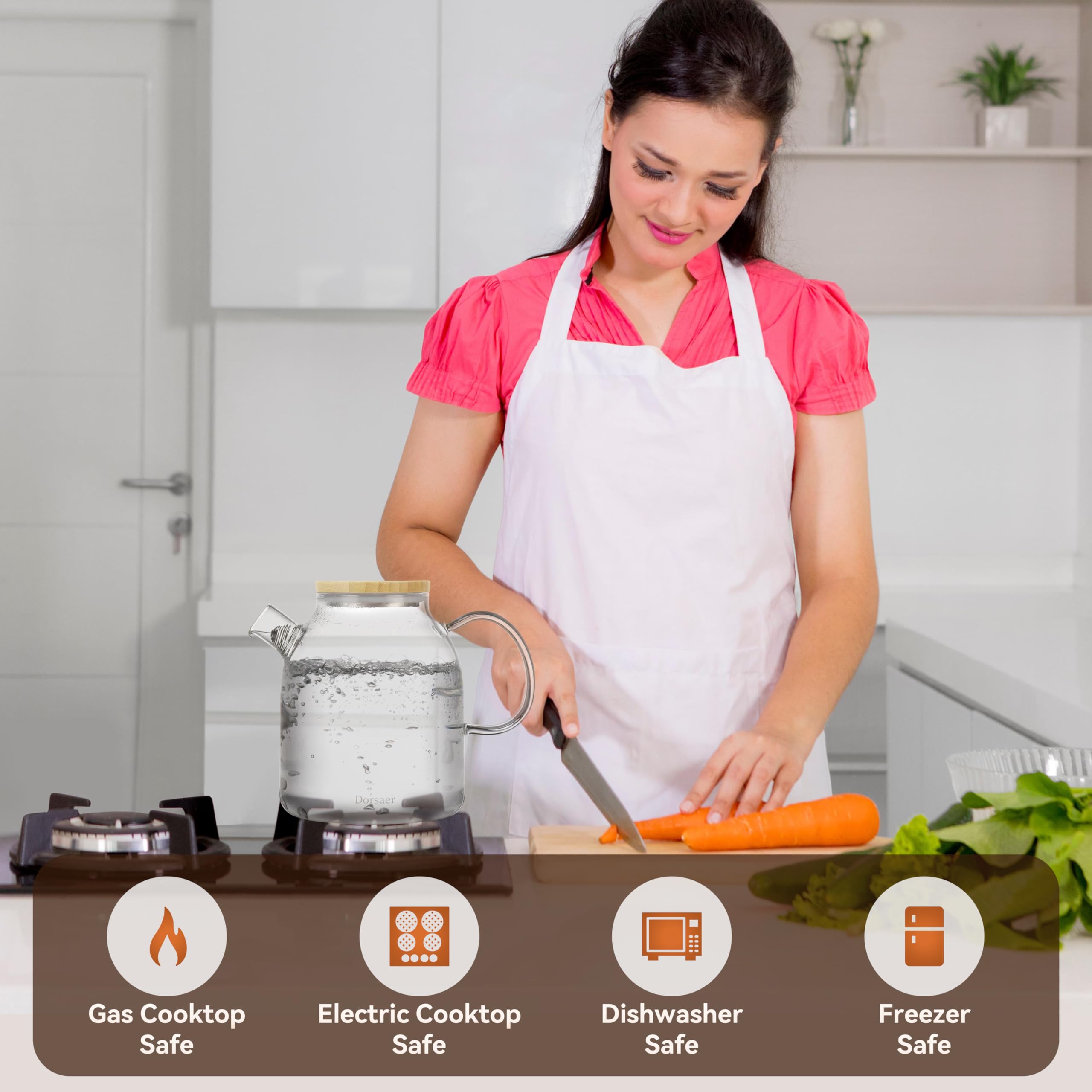 Dorsaer Dorsaer 1500ml Glass Teapot with Bamboo Lid Stovetop Safe Borosilicate Glass Kettle for Blooming Fruit Loose Leaf Tea - View 4 of 8