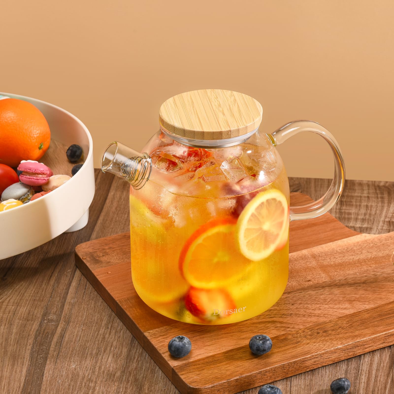 Dorsaer Dorsaer 1500ml Glass Teapot with Bamboo Lid Stovetop Safe Borosilicate Glass Kettle for Blooming Fruit Loose Leaf Tea - View 5 of 8