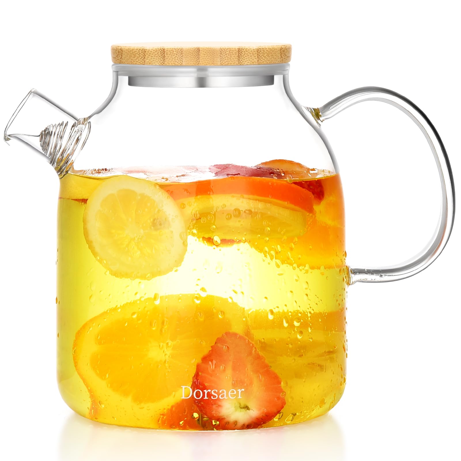 Dorsaer Dorsaer 1500ml Glass Teapot with Bamboo Lid Stovetop Safe Borosilicate Glass Kettle for Blooming Fruit Loose Leaf Tea - View 8 of 8