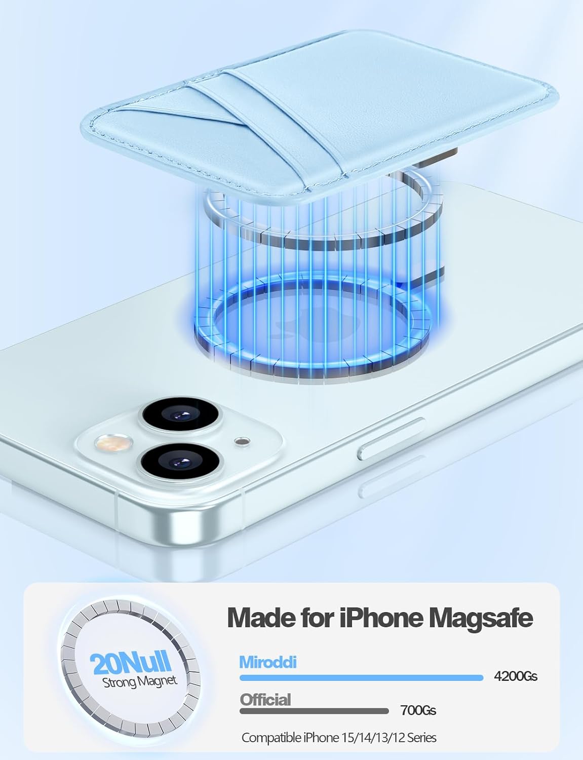 Miroddi Miroddi MagSafe Wallet Ultra-Thin Magnetic Card Holder for iPhone 16 15 14 13 12 Series Vegan Leather White Ice 3 Card Slots - View 2 of 7