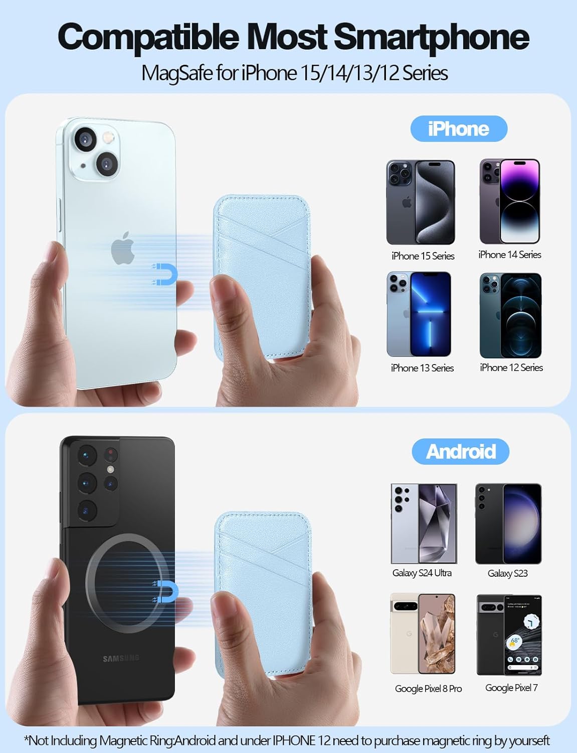 Miroddi Miroddi MagSafe Wallet Ultra-Thin Magnetic Card Holder for iPhone 16 15 14 13 12 Series Vegan Leather White Ice 3 Card Slots - View 5 of 7