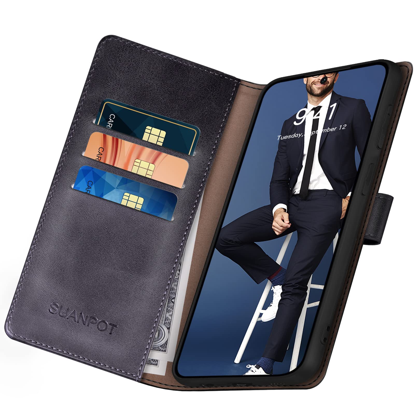 SUANPOT Suanpot Samsung Galaxy A25 5G Wallet Case RFID Blocking Credit Card Holder Flip Book PU Leather Protective Cover Black - View 4 of 6
