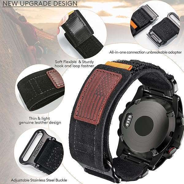 hemsut h Premium Leather Bands for Garmin Fenix 5X Plus, 6X, 7X & More - Stylish Replacement Straps - View 5 of 8