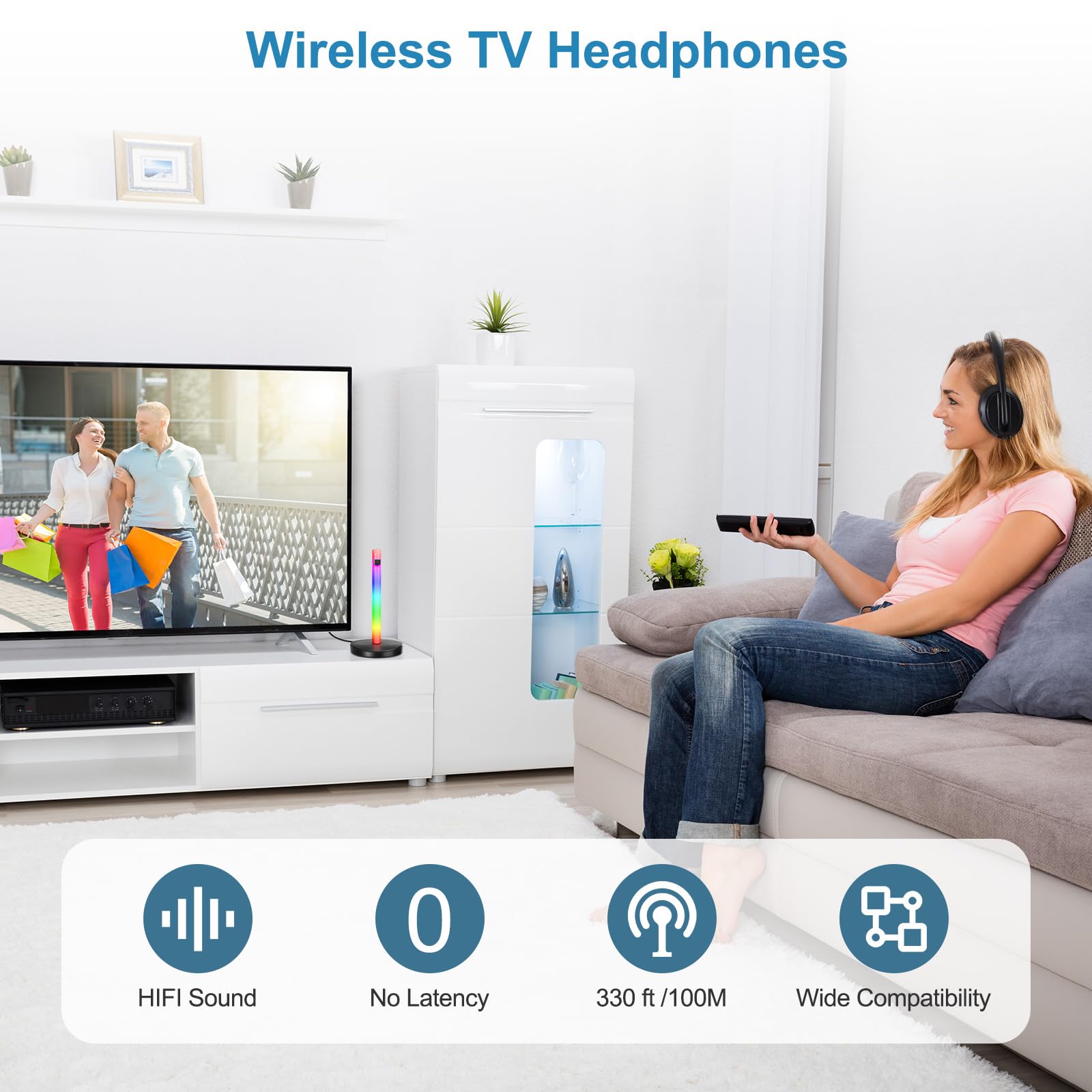 ZANCHIE Wireless Headphones for TV Watching Over Ear with RF Transmitter and RGB Stand Long Range No Delay Plug n Play - View 2 of 9