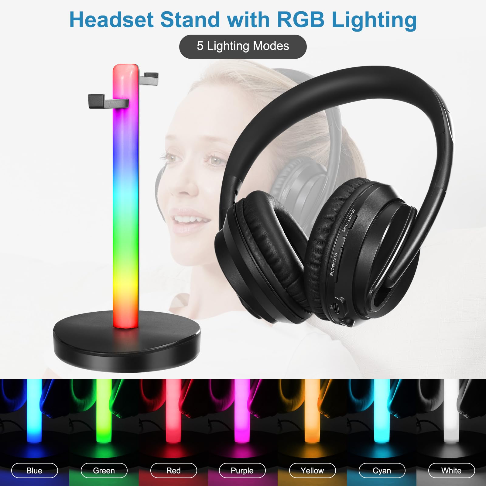 ZANCHIE Wireless Headphones for TV Watching Over Ear with RF Transmitter and RGB Stand Long Range No Delay Plug n Play - View 4 of 9