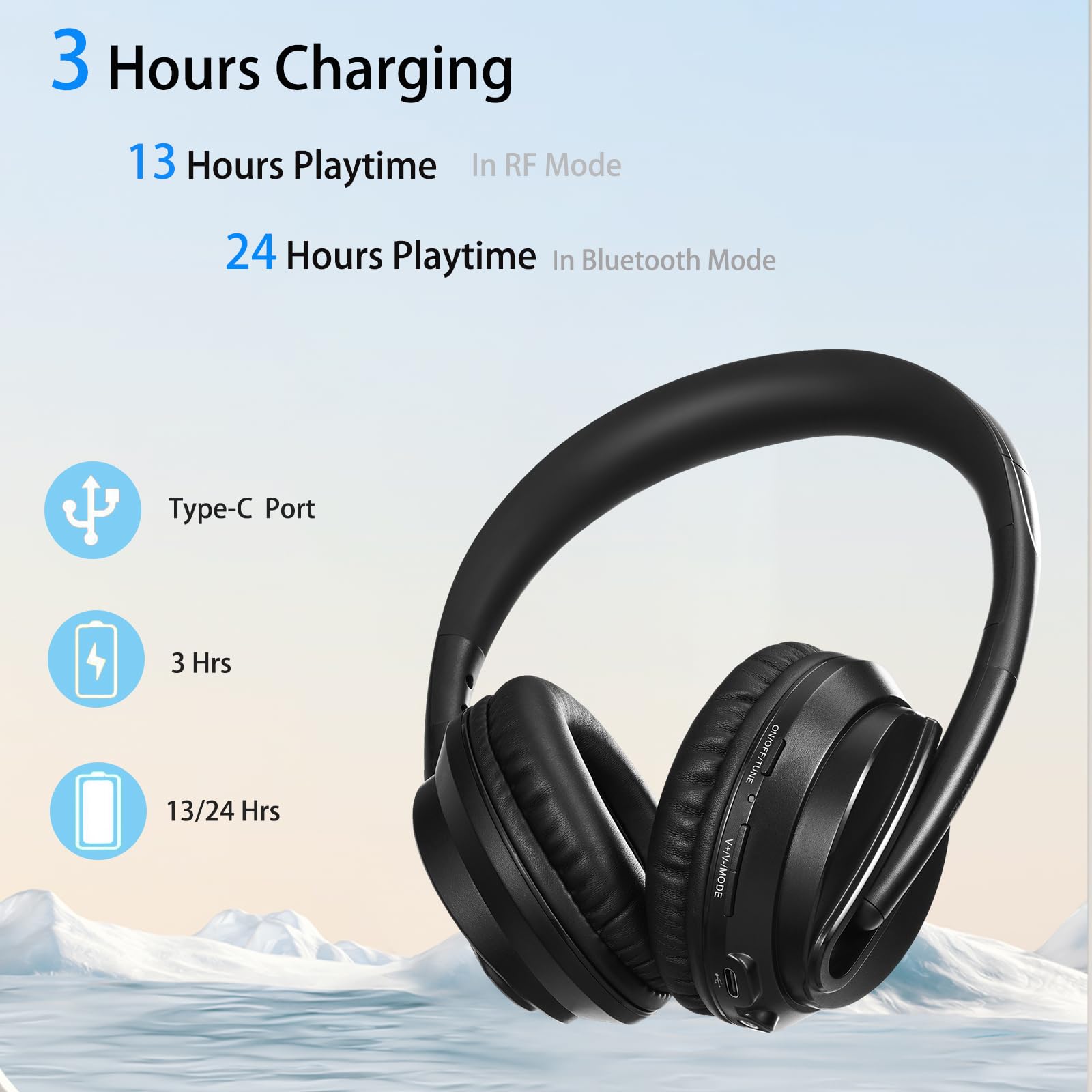 ZANCHIE Wireless Headphones for TV Watching Over Ear with RF Transmitter and RGB Stand Long Range No Delay Plug n Play - View 6 of 9