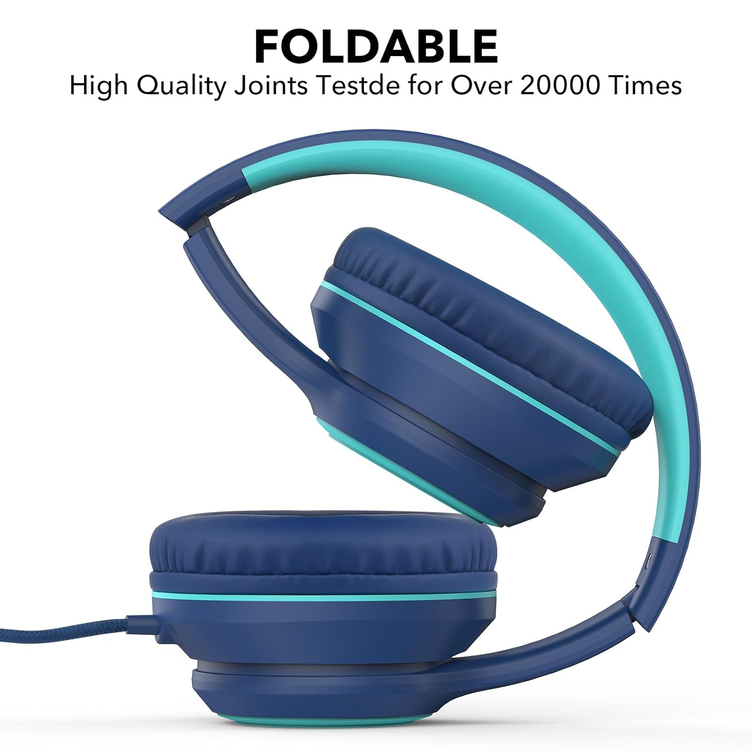 JOMILIN JOMILIN A8 Lightweight Wired Over-Ear Headphones with Microphone Portable Design for Smartphone Tablet and Computer Blue - View 3 of 7