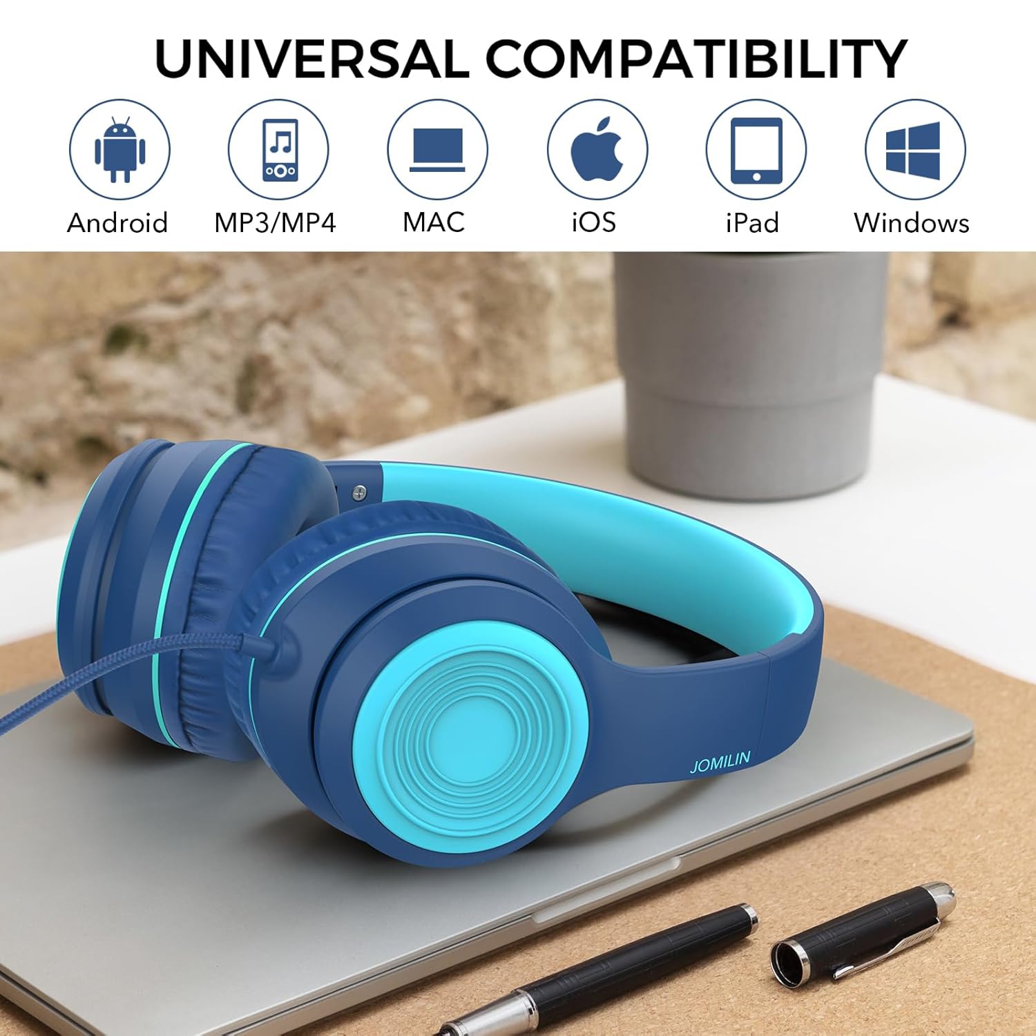 JOMILIN JOMILIN A8 Lightweight Wired Over-Ear Headphones with Microphone Portable Design for Smartphone Tablet and Computer Blue - View 6 of 7