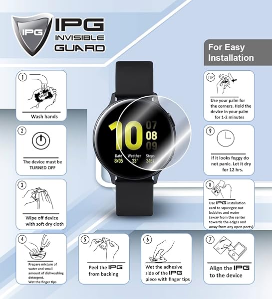 IPG IPG Hydrogel Screen Protector for Withings ScanWatch Light Anti Scratch Guard Invisible HD Clear Film 2 Units Smooth Self Healing Bubble Free - View 6 of 9