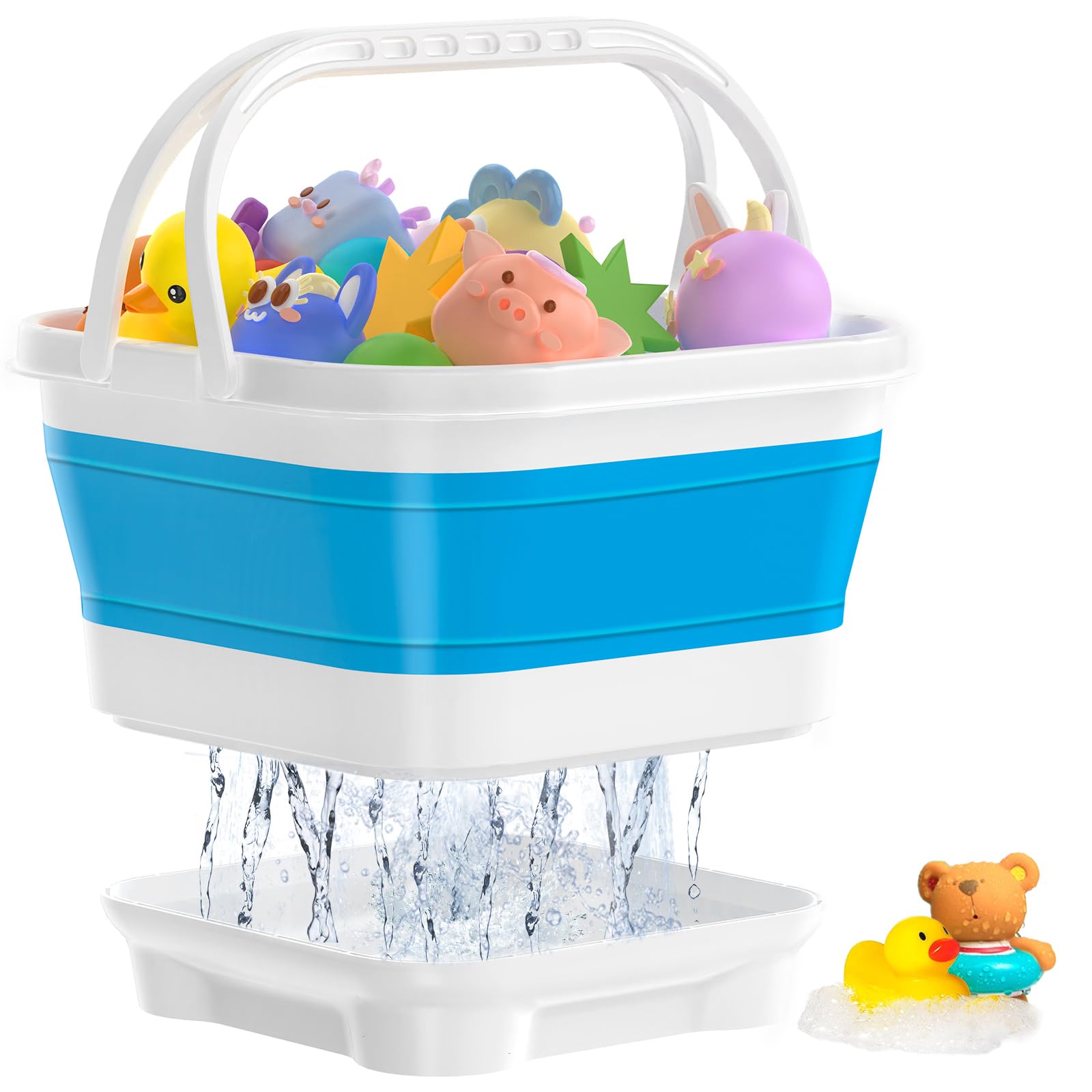 ANIVIA Anivia Foldable Bath Toy Storage Organizer with Removable Base Quick Drain Drying Basket for Kids Bathroom Shower Toys Blue