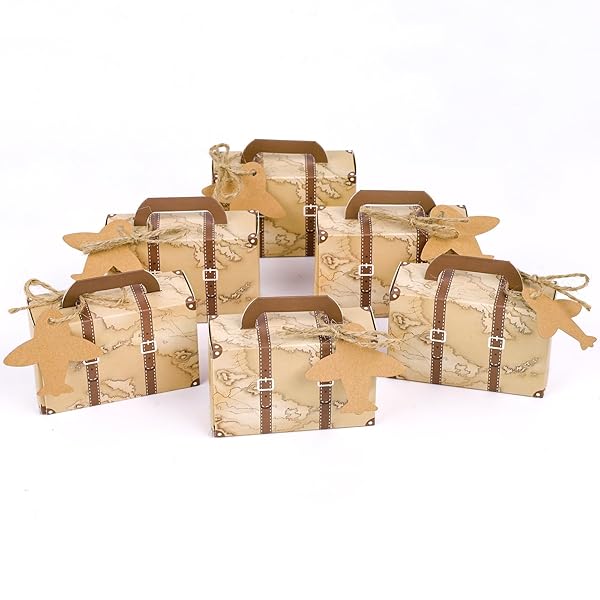 VGOODALL VGOODALL 50PCS Mini Suitcase Favor Boxes Vintage Kraft Paper Gift Bags for Party Wedding Decor with Tags and Twine Brown