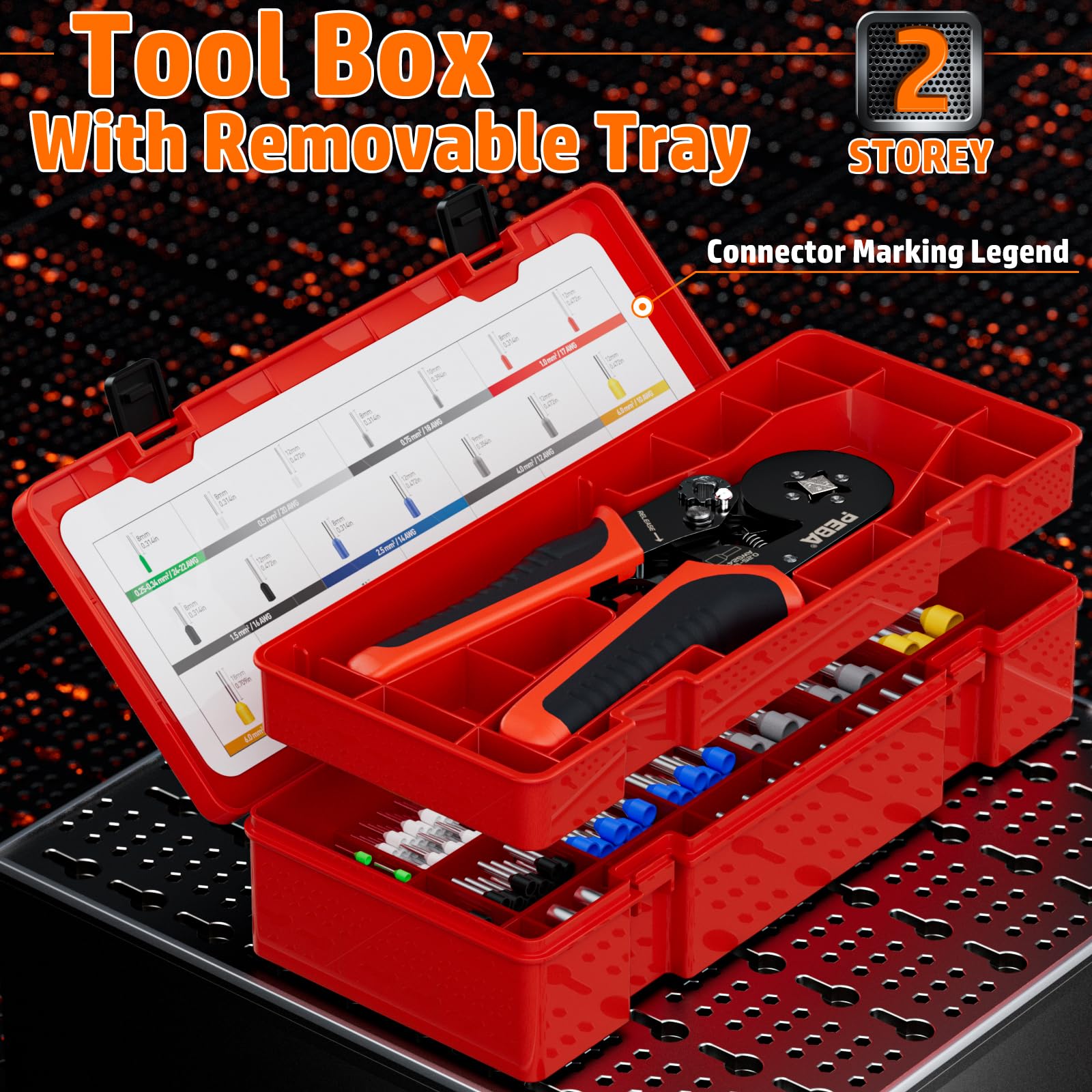 PEBA PEBA Ferrule Crimping Tool Kit Self-Adjusting Square Pliers for AWG 24-8 with 21 Sizes Insulated Wire Ferrules Terminals - View 6 of 9