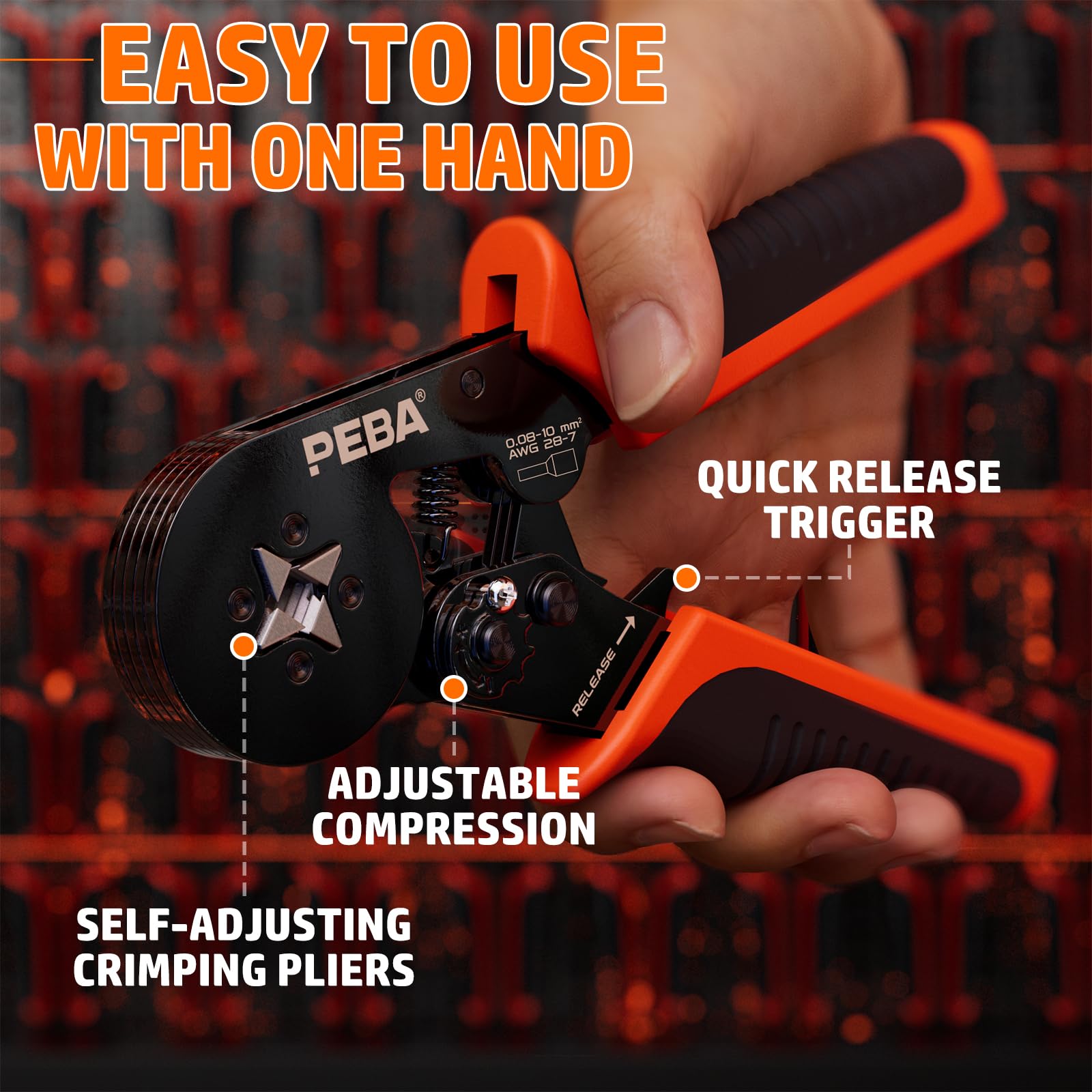 PEBA PEBA Ferrule Crimping Tool Kit Self-Adjusting Square Pliers for AWG 24-8 with 21 Sizes Insulated Wire Ferrules Terminals - View 7 of 9