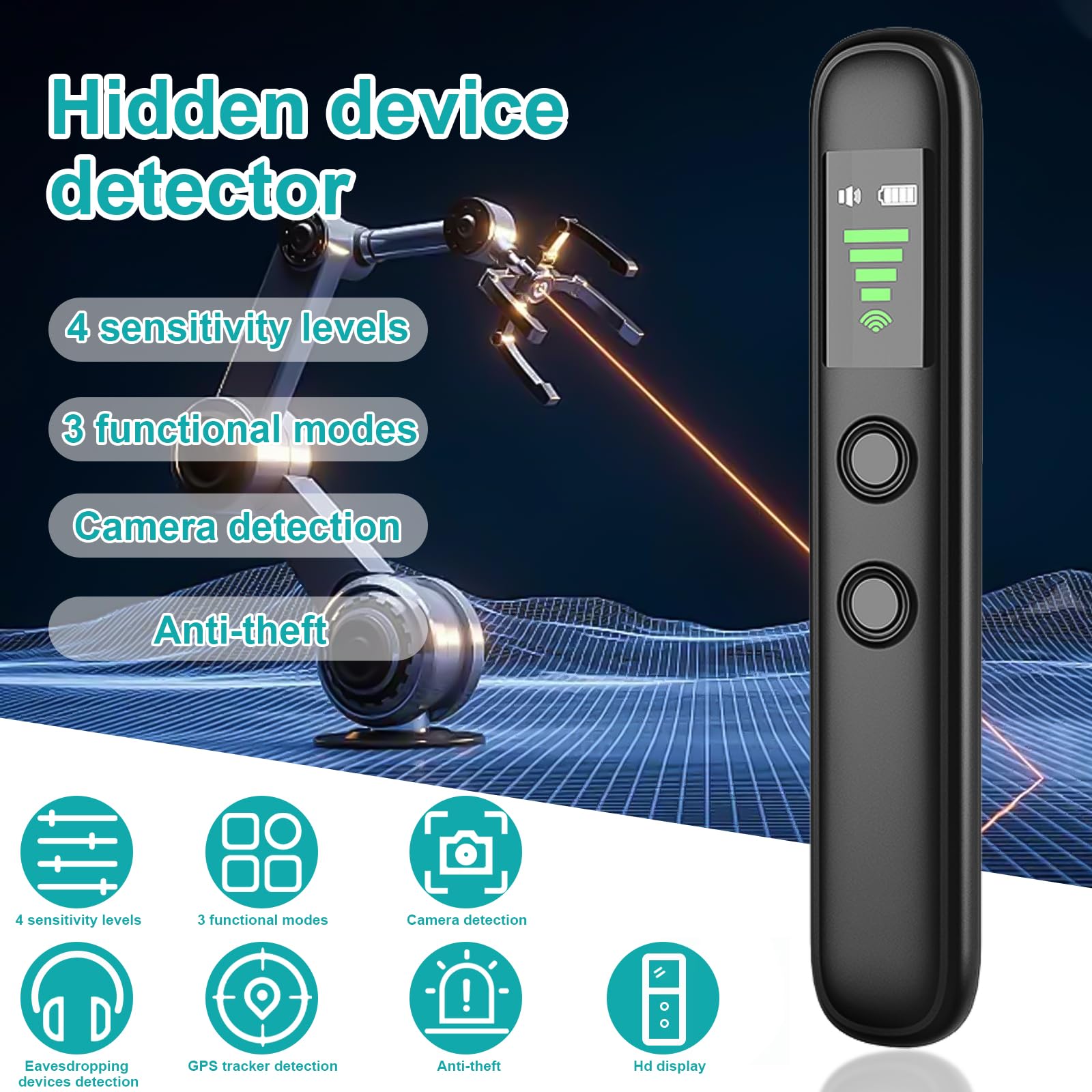 AiLuce Hidden Camera Detectors Portable Anti Eavesdropping Device RF Wireless Signal Scanner GPS Tracker Bug Detector for Home Hotel Office - View 3 of 6