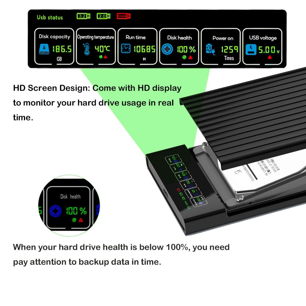 ShuoLe ShuoLe 2.5 Inch SATA to USB 3.0 Type C External Hard Drive Enclosure with LCD Display for 2.5 Inch SATA HDD SSD Compatible with Toshiba Samsung WD - View 3 of 9