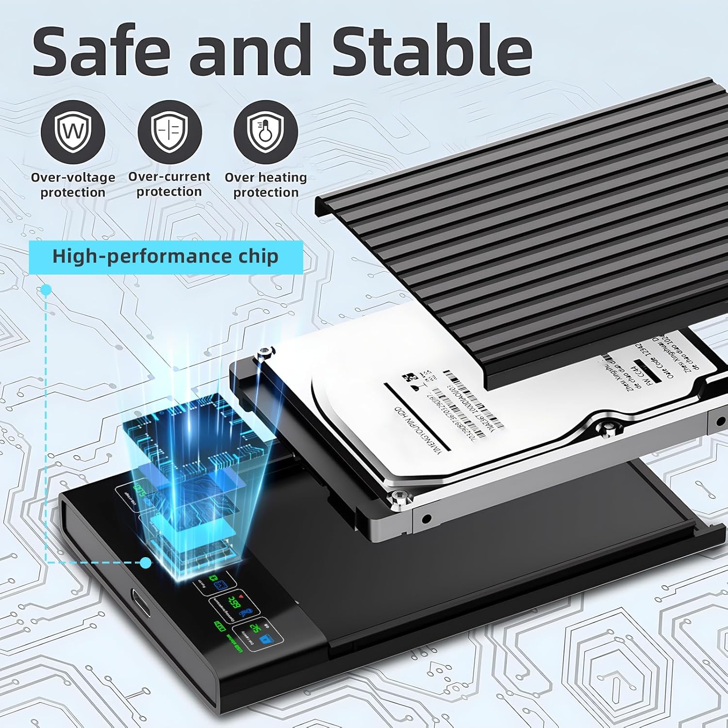 ShuoLe ShuoLe 2.5 Inch SATA to USB 3.0 Type C External Hard Drive Enclosure with LCD Display for 2.5 Inch SATA HDD SSD Compatible with Toshiba Samsung WD - View 5 of 9