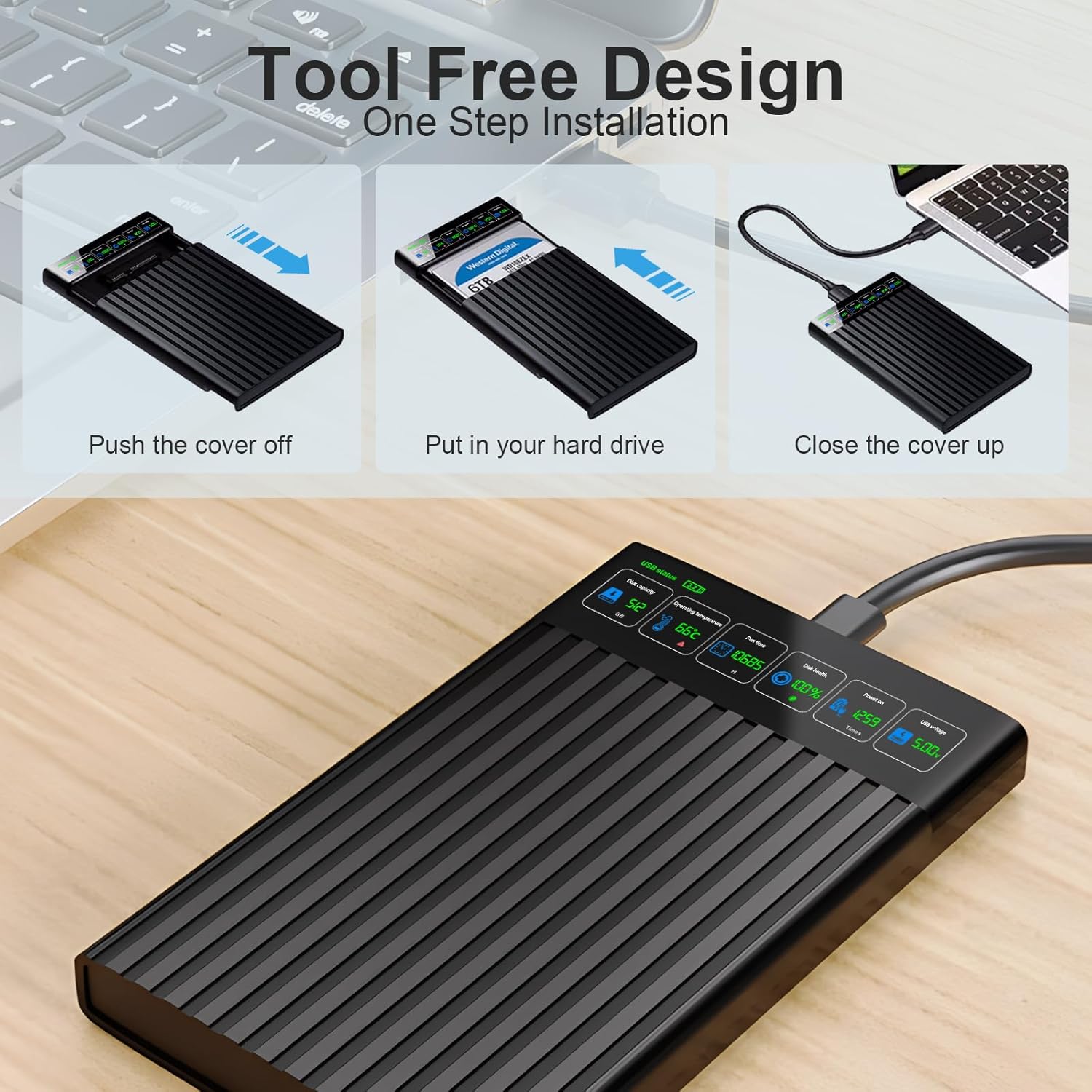 ShuoLe ShuoLe 2.5 Inch SATA to USB 3.0 Type C External Hard Drive Enclosure with LCD Display for 2.5 Inch SATA HDD SSD Compatible with Toshiba Samsung WD - View 6 of 9