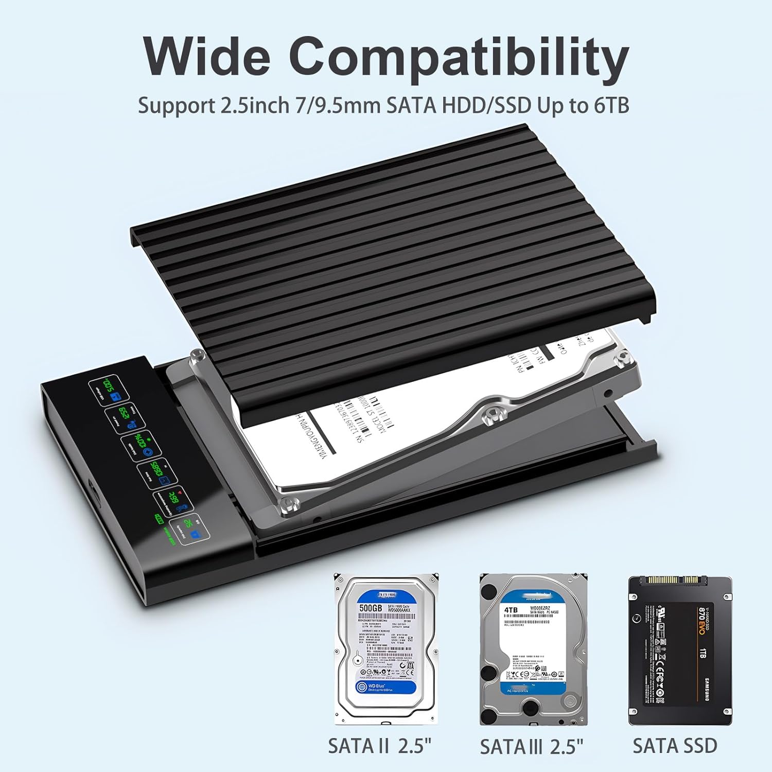 ShuoLe ShuoLe 2.5 Inch SATA to USB 3.0 Type C External Hard Drive Enclosure with LCD Display for 2.5 Inch SATA HDD SSD Compatible with Toshiba Samsung WD - View 7 of 9