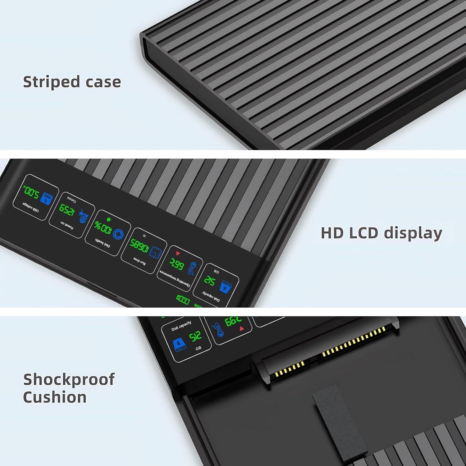 ShuoLe ShuoLe 2.5 Inch SATA to USB 3.0 Type C External Hard Drive Enclosure with LCD Display for 2.5 Inch SATA HDD SSD Compatible with Toshiba Samsung WD - View 8 of 9