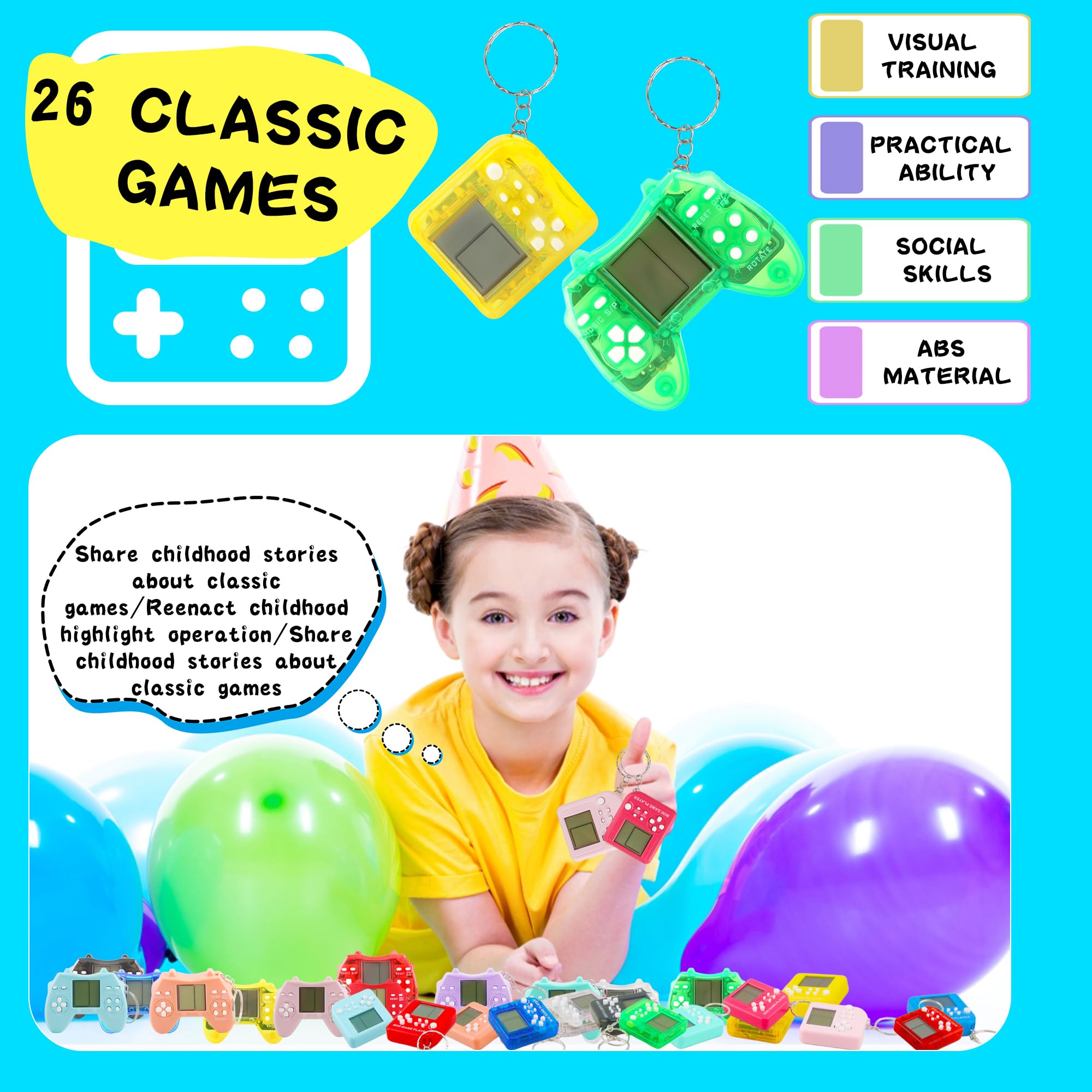 Conagel Conagel 24 Pack Video Game Keychains MultiColors Gamepad Party Favors for Kids Birthday Supplies Goodie Bag Stuffers - View 3 of 7