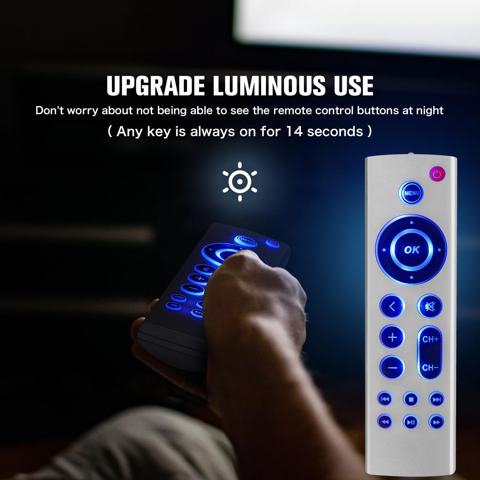 dapodera Universal Replacement Remote for Apple TV 4K Gen 1 2 3 4 Pack of 2 No Voice No Siri Blue Backlight - View 3 of 9