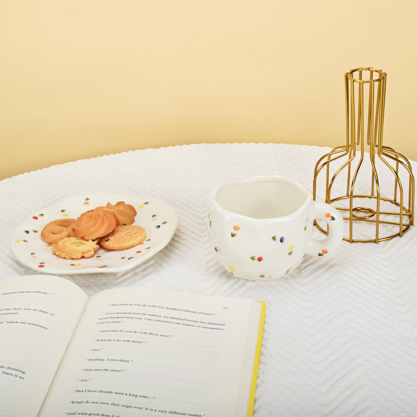 Koythin Koythin Cute Pink Ceramic Coffee Mug with Saucer 10 oz Dishwasher Microwave Safe for Office Home Colorful Tulips - View 6 of 9