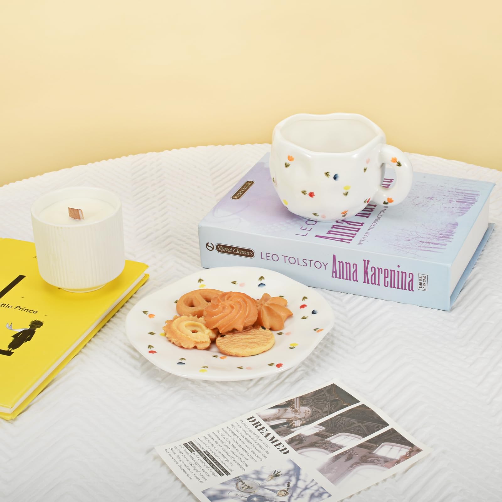 Koythin Koythin Cute Pink Ceramic Coffee Mug with Saucer 10 oz Dishwasher Microwave Safe for Office Home Colorful Tulips - View 7 of 9