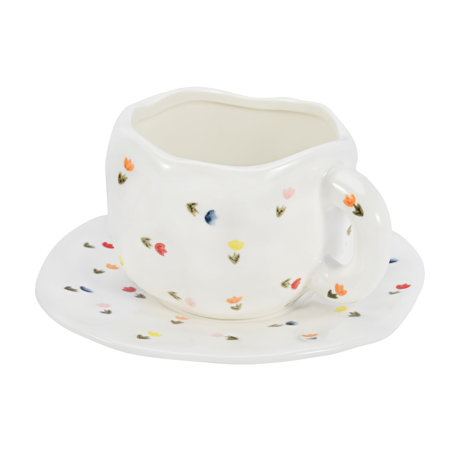 Koythin Koythin Cute Pink Ceramic Coffee Mug with Saucer 10 oz Dishwasher Microwave Safe for Office Home Colorful Tulips