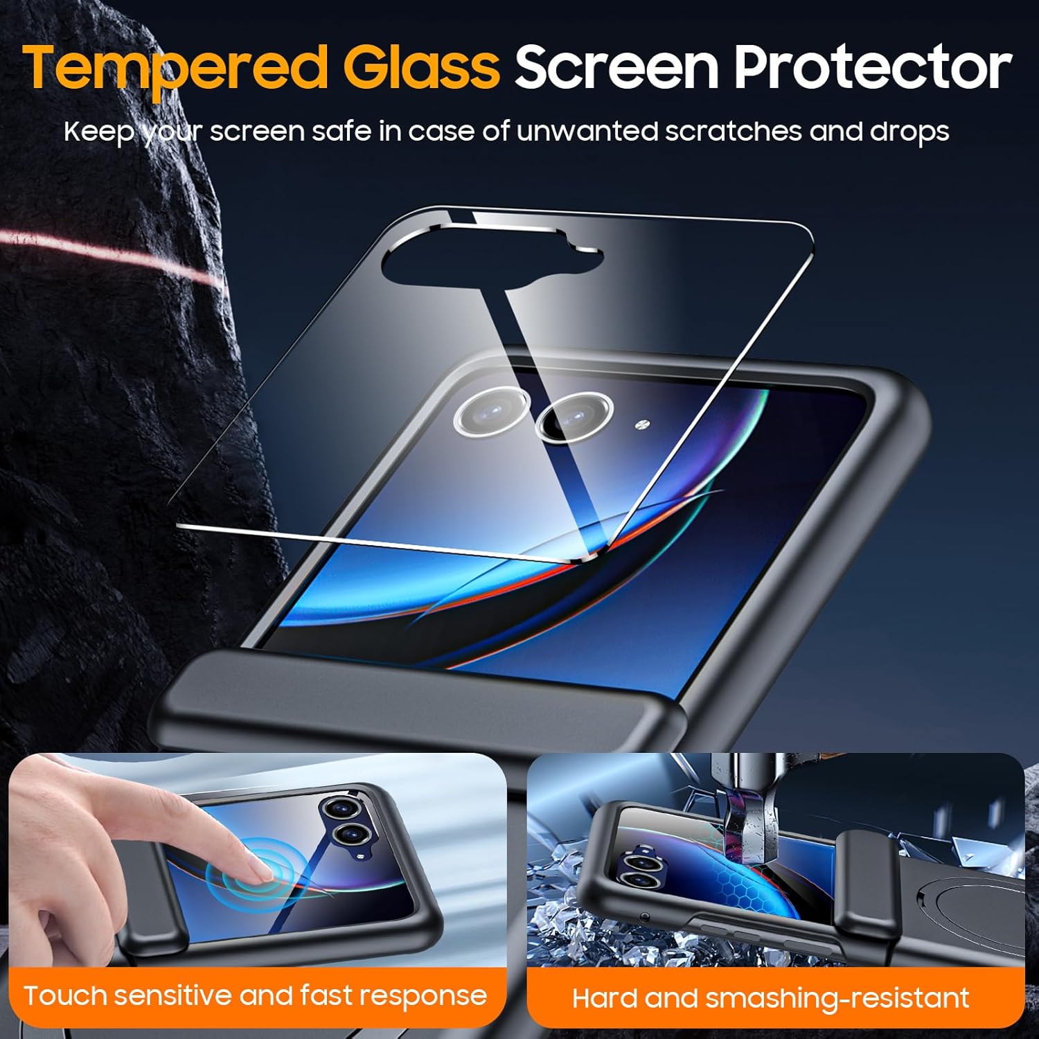 C CENMASO CENMASO Motorola Razr Plus Case with Hinge Protection Screen Protector and Magnetic Ring Stand Rugged Anti-Scratch Shockproof Black 2023 - View 6 of 7