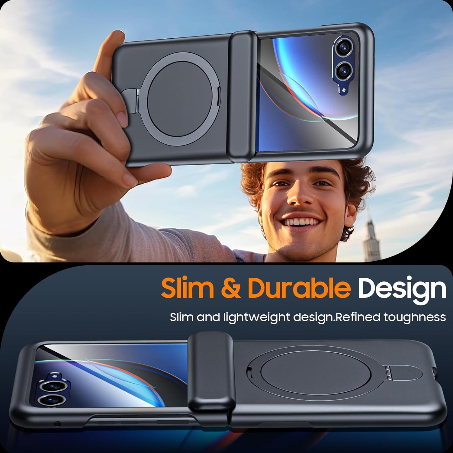 C CENMASO CENMASO Motorola Razr Plus Case with Hinge Protection Screen Protector and Magnetic Ring Stand Rugged Anti-Scratch Shockproof Black 2023 - View 7 of 7