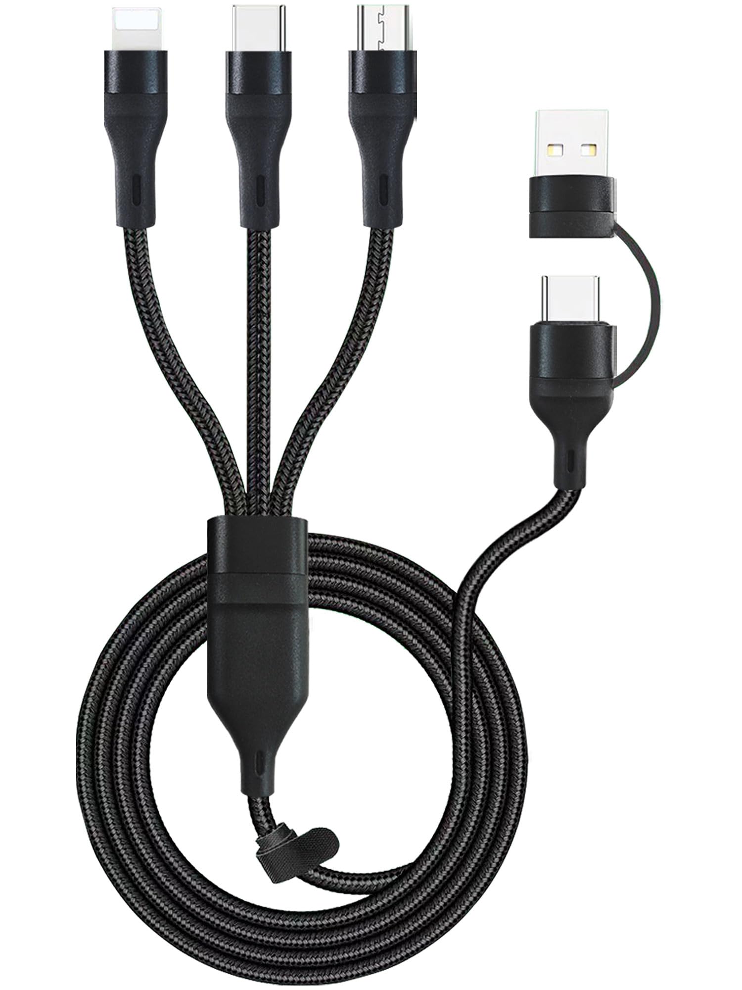 Awnuwuy 100W Multi 3 in 2 Fast Charging Cable 10FT Black Nylon Braided for iPhone 15 Samsung S24 Multiple Devices Laptops and Tablets