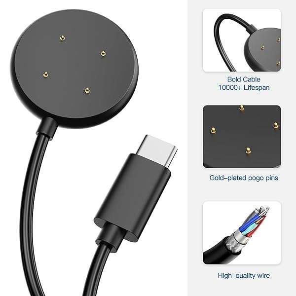 AWINNER AWINNER Google Pixel Watch 2 Charger Cable - Fast Charging Type C Port (Black, 2 Pack) - Compatible & Durable - View 5 of 10