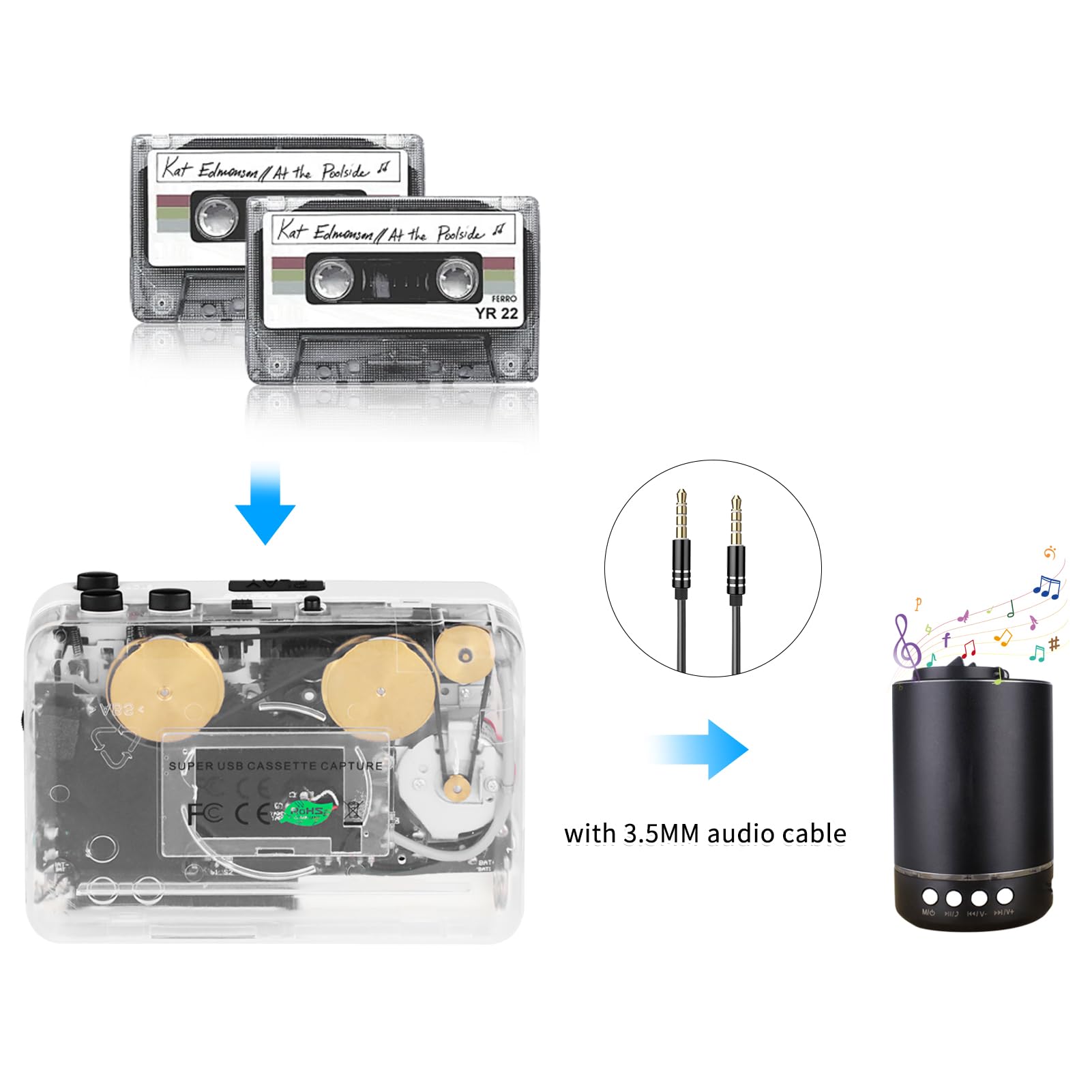 Janryzone Janryzone Cassette Player MP3 Converter with Tape Software Auto Reverse Clear Stereo Built-in Copper Wheel Movement Earphone - View 3 of 9