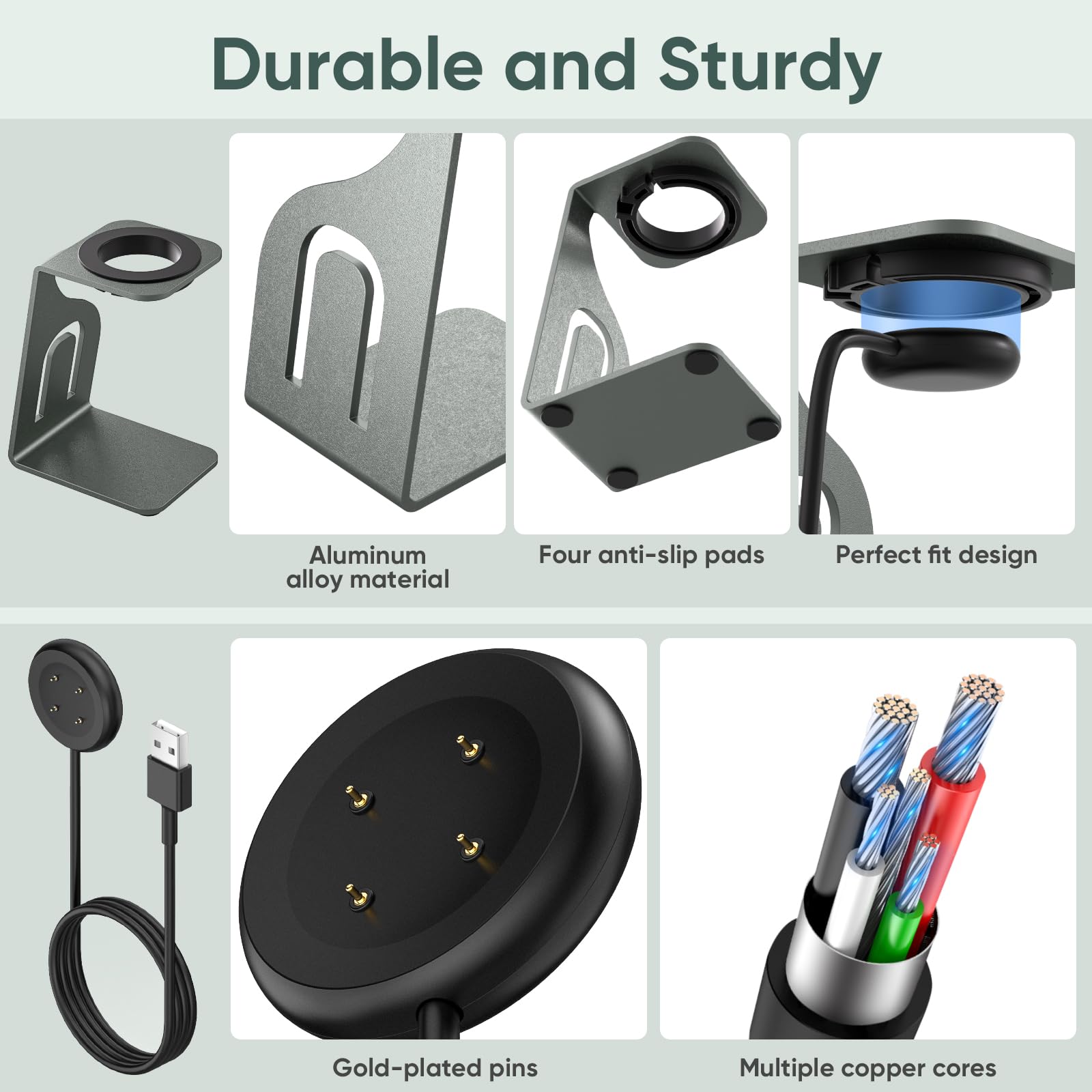 BLIKEJIN Charging Stand and Cable for Google Pixel Watch 2 and Fitbit Ace LTE Replacement Charger Metal Stand - View 2 of 7