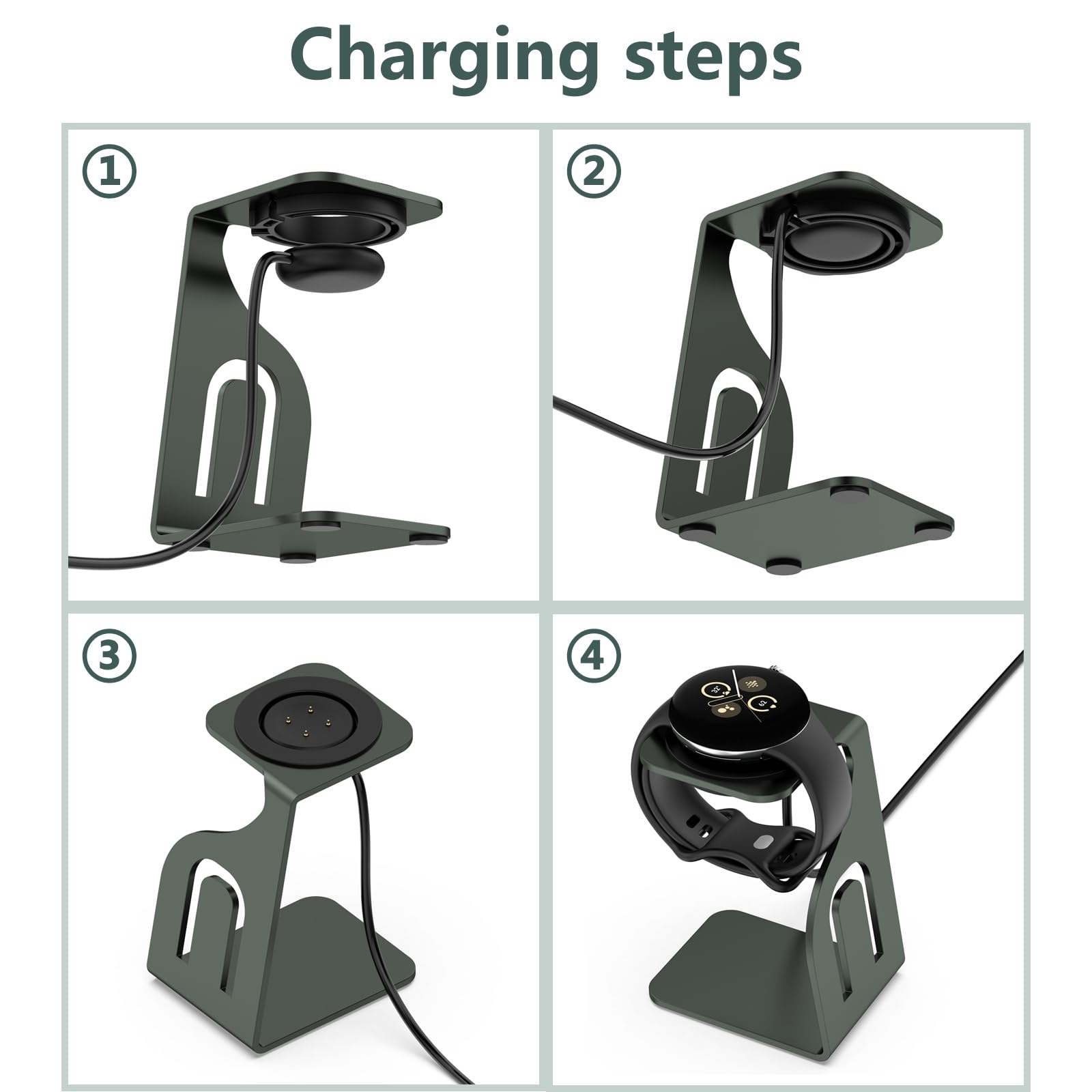 BLIKEJIN Charging Stand and Cable for Google Pixel Watch 2 and Fitbit Ace LTE Replacement Charger Metal Stand - View 7 of 7
